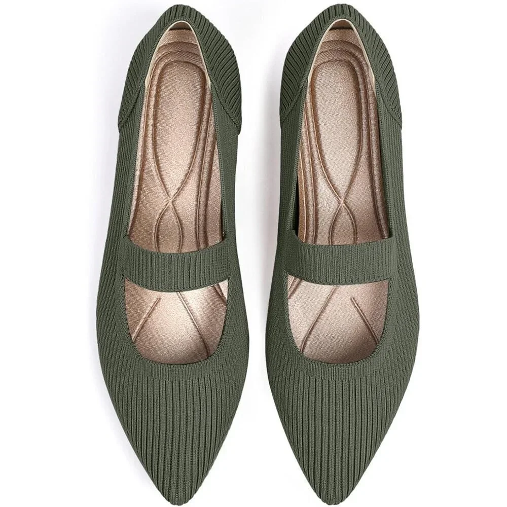 Women's Flats Shoes Pointed Toe Ballet Comfortable Dressy Mary Jane Flat Green